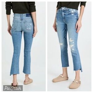 MOTHER Medium Blue Ankle Jeans with Ripped Accents